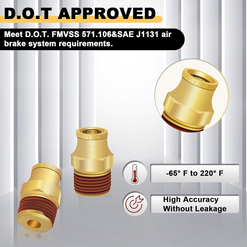 Siptenk 1/4" DOT Brass Push to Connect Air Line Fittings 5 PCS, 1/4" OD Tube x 1/4" NPT Thread Air Brake Line Quick Connect Fittings for Truck Trailers Industry Air System - Image 4